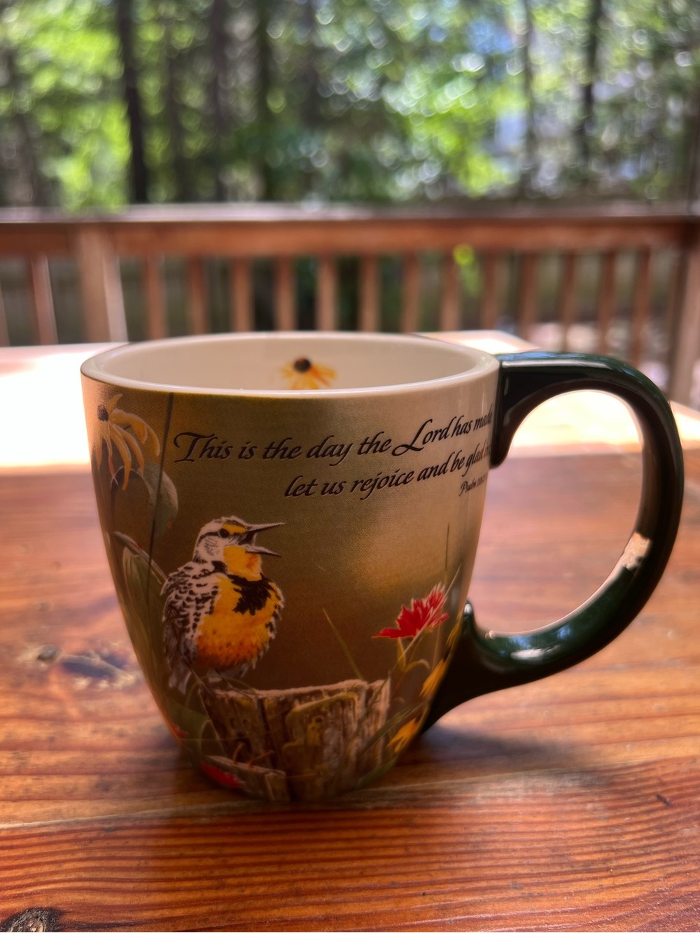 LANG Green Greeting the New Day Bible Bird Ceramic Mug